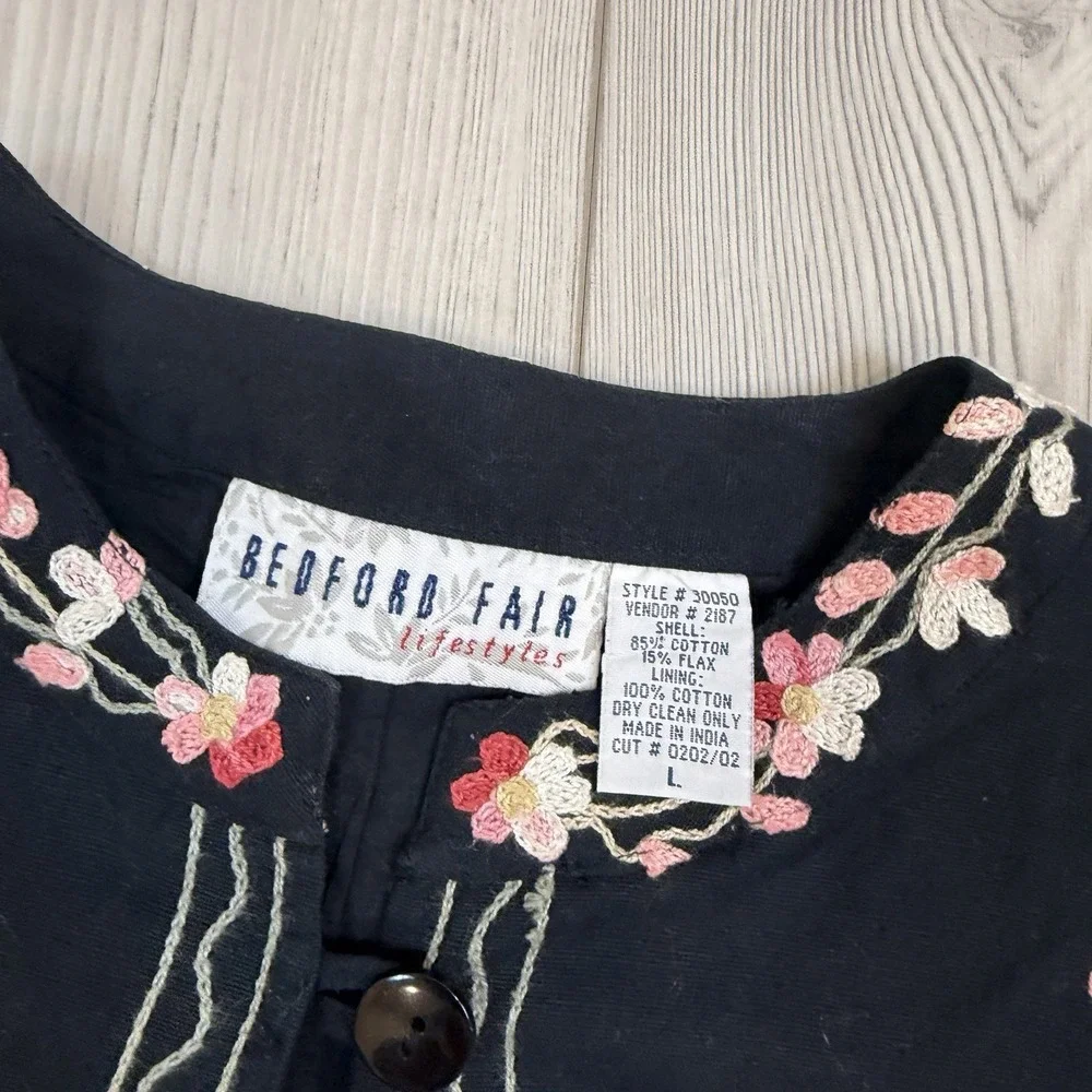 Vtg BEDFORD FAIR lifestyle Women's Large All Over Embroidered Floral Jacket Boho